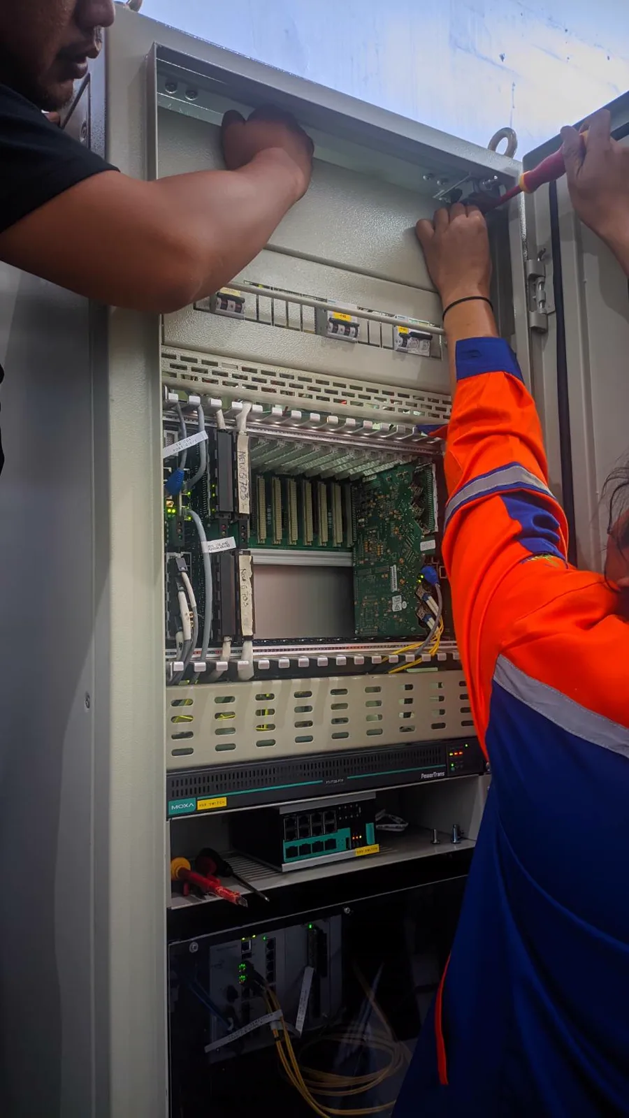 Protection relay panel, open cabinet