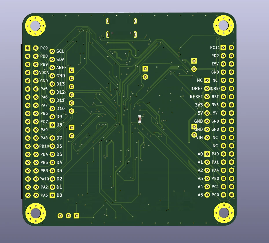 STM32G474 dev board — PCB back